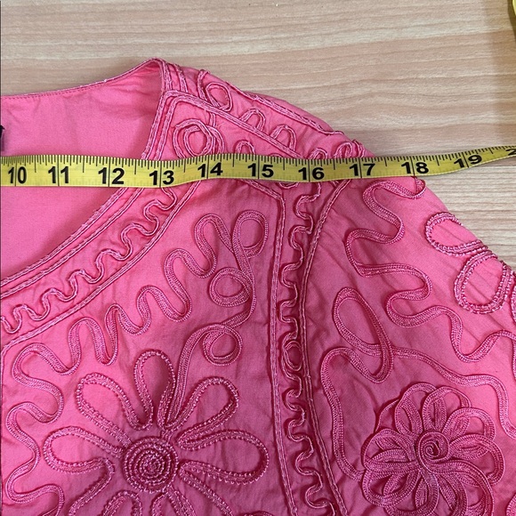 Izaro Coral Pink Soutache Embroidered 3/4 Sleeve Cardigan Jacket Size XL - Picture 7 of 15